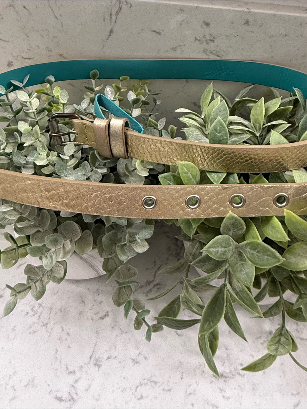 Boden Women's Metallic Snakeskin Leather Gold Textured Belt Classic Luxury